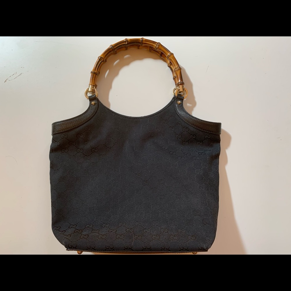 Gucci monogram canvas bag tote bamboo handles